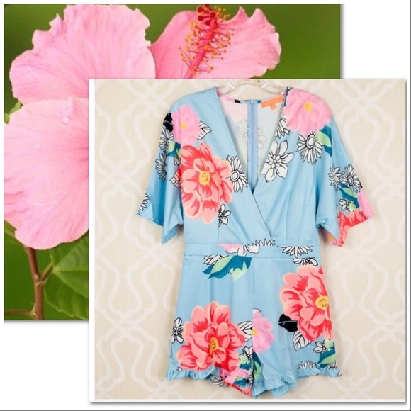 *CLEARANCE* Hawaiian Sky Blue Floral Romper - Picture 3 of 6